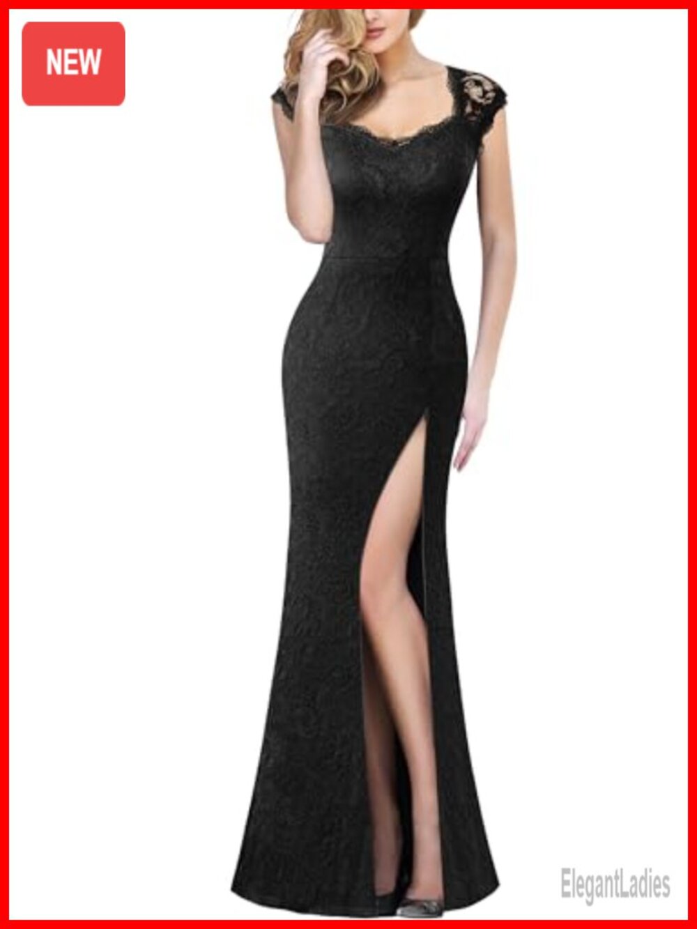 Womens Floral Lace Sweetheart Neck High Split Maxi Wedding Dress